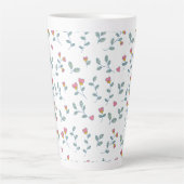 Roze Hart Bloemige Ditsy Witte Patroon Latte Mok (Voorkant)
