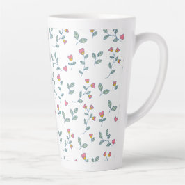 Roze Hart Bloemige Ditsy Witte Patroon Latte Mok
