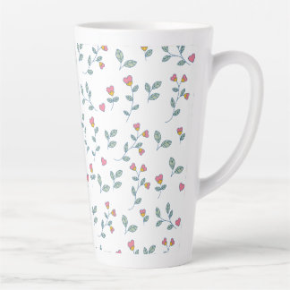 Roze Hart Bloemige Ditsy Witte Patroon Latte Mok