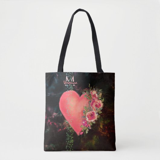 Roze Hart bloemmonogram Tote Bag (Voorkant)