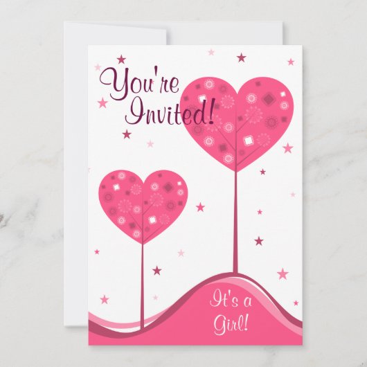 Roze Hart Bomen Valentijn Baby shower Invitation Kaart (Voorkant)