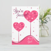 Roze Hart Bomen Valentijn Baby shower Invitation Kaart (Staand voorkant)
