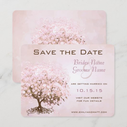 Roze Hart Boom Trouw Save the Date (Voorkant / Achterkant)