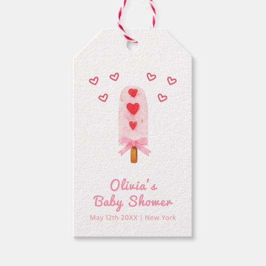 Roze Hart Bow Ice Cream Klaar voor Pop Baby shower Cadeaulabel (Voorkant)