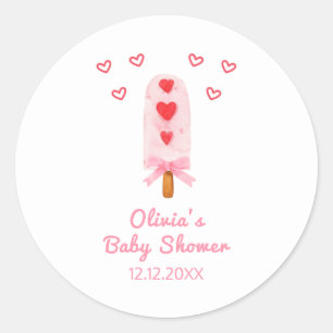 Roze Hart Bow Ice Cream Klaar voor Pop Baby shower Ronde Sticker