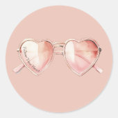 Roze Hart Bril Citaat Ronde Sticker (Voorkant)
