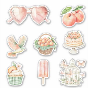 Roze Hart Bril Citaat Vogel Cupcake Vlinders Sticker
