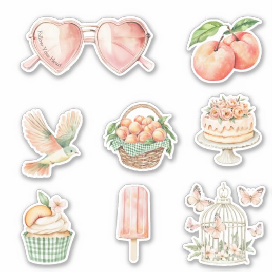 Roze Hart Bril Citaat Vogel Cupcake Vlinders Sticker (Voorkant)