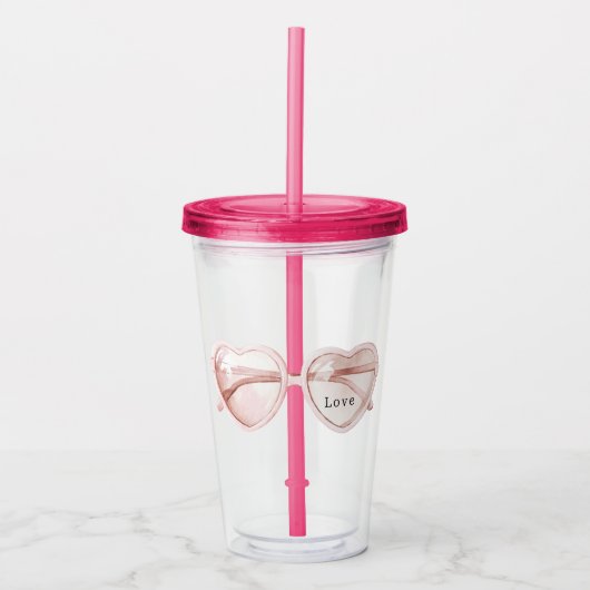 Roze Hart Bril Liefde Acryl Drinkbeker (Voorkant)