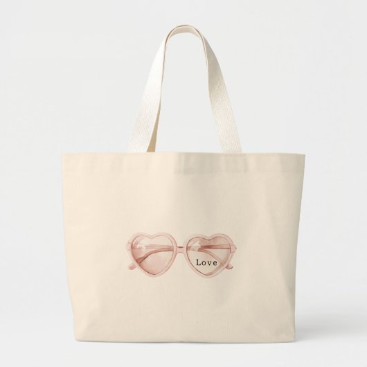 Roze Hart Bril Liefde Grote Tote Bag (Voorkant)