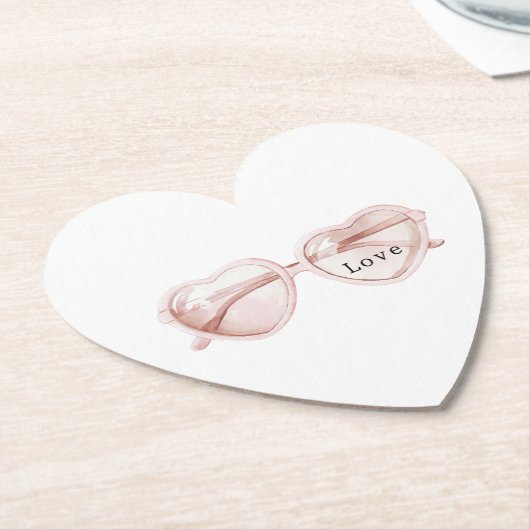 Roze Hart Bril Liefde Kartonnen Onderzetters (Gekanteld)