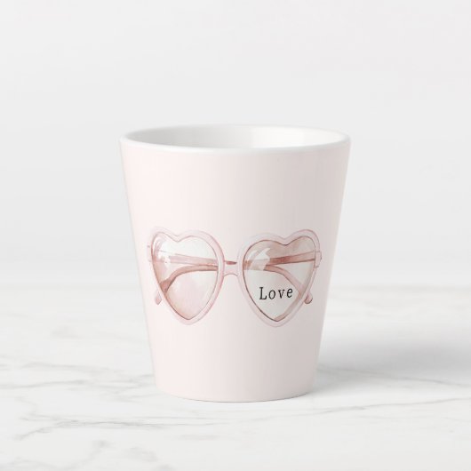 Roze Hart Bril Liefde Latte Mok (Voorkant)