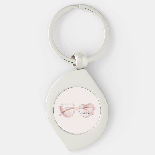 Roze Hart Bril Liefde Sleutelhanger (Voorkant)