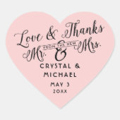 Roze hart bruiloft gunst dank u Stickers (Voorkant)