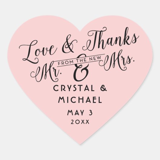 Roze hart bruiloft gunst dank u Stickers (Voorkant)