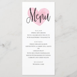 Roze hart bruiloft menu. Romantisch modern diner Menu