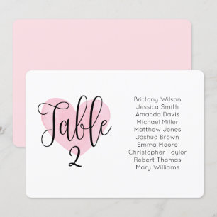 Roze hart bruiloft zitkaart. Landschapsplan Kaart