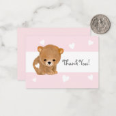 Roze Hart Bruin Beer Dank u Notecards Notitiekaartje (Voorkant / Achterkant in situ)