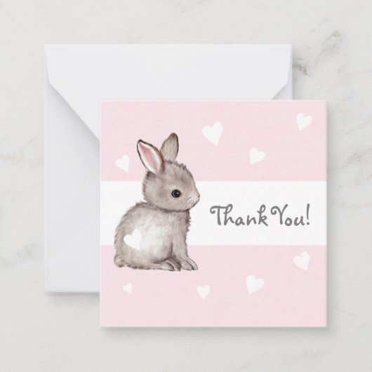 Roze Hart Bunny Baby shower Dank u Notecards Notitiekaartje (Voorkant)