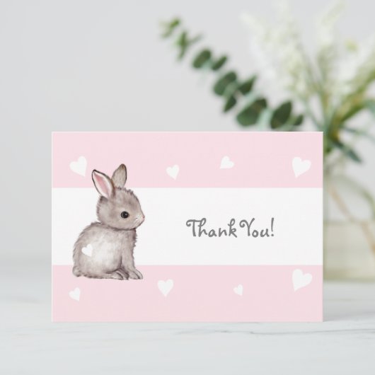 Roze Hart Bunny Dank u kaart (Staand voorkant)