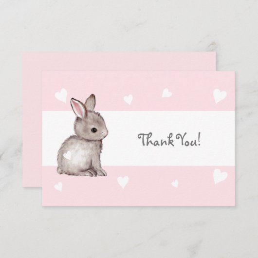 Roze Hart Bunny Dank u kaart (Voorkant / Achterkant)