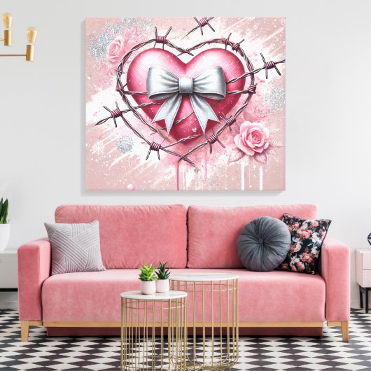 Roze Hart Canvas Afdruk (Insitu (Woonkamer))