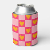 Roze Hart Checkerboard Retro Controles Blikjeskoeler (Blikje Voorkant)