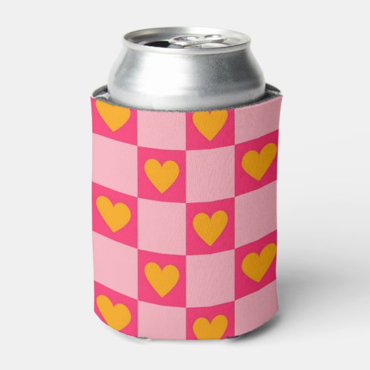 Roze Hart Checkerboard Retro Controles Blikjeskoeler (Blikje Voorkant)