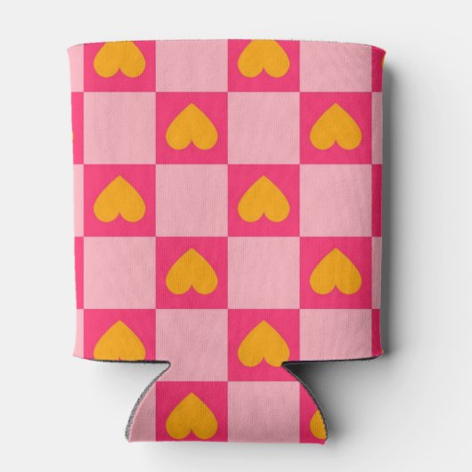 Roze Hart Checkerboard Retro Controles Blikjeskoeler (Achterkant)