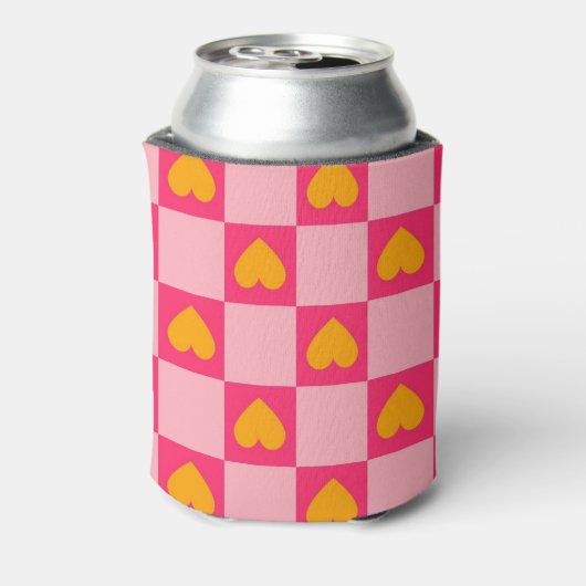 Roze Hart Checkerboard Retro Controles Blikjeskoeler (Blikje Achterkant)