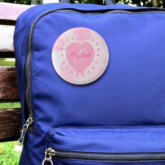 Roze Hart Chic Monogram Eerste Letter Ronde Button 7,6 Cm