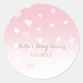 Roze Hart Confetti Baby shower Ronde Sticker