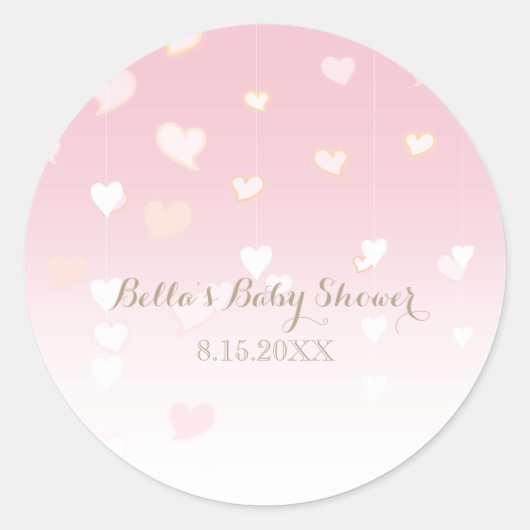 Roze Hart Confetti Baby shower Ronde Sticker (Voorkant)