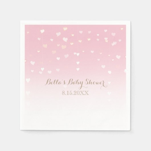 Roze Hart Confetti Baby shower Servet (Voorkant)