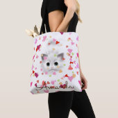 Roze Hart Confetti Wit Kitten Canvas tas (Dichtbij)
