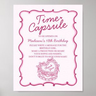 Roze Hart Coquette Cake Verjaardag Tijd Capsule Poster