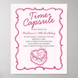 Roze Hart Coquette Cherry Cake Bday Time Capsule Poster