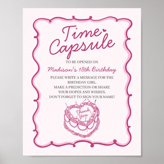 Roze Hart Coquette Cherry Cake Bday Time Capsule Poster (Voorkant)