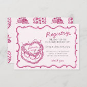 Roze Hart Coquette Cherry Cake Registry Insert Informatiekaartje (Voorkant / Achterkant)