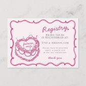 Roze Hart Coquette Cherry Cake Registry Insert Informatiekaartje (Voorkant)