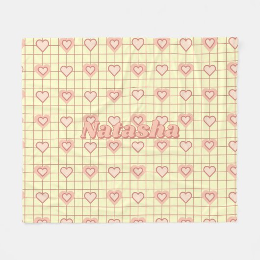 Roze Hart Cream Geruite Valentijnsdag Gift Fleece Deken (Voorkant (Horizontaal))