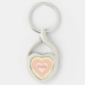 Roze Hart Cream Geruite Valentijnsdag Gift Sleutelhanger (Voorkant)