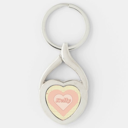 Roze Hart Cream Geruite Valentijnsdag Gift Sleutelhanger (Voorkant)