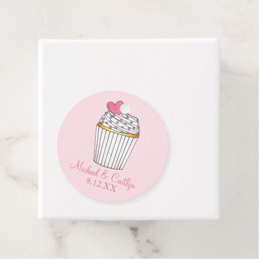 Roze Hart Cupcake Bruids Baby shower Bruiloft Bedankjes Labels (In situ)