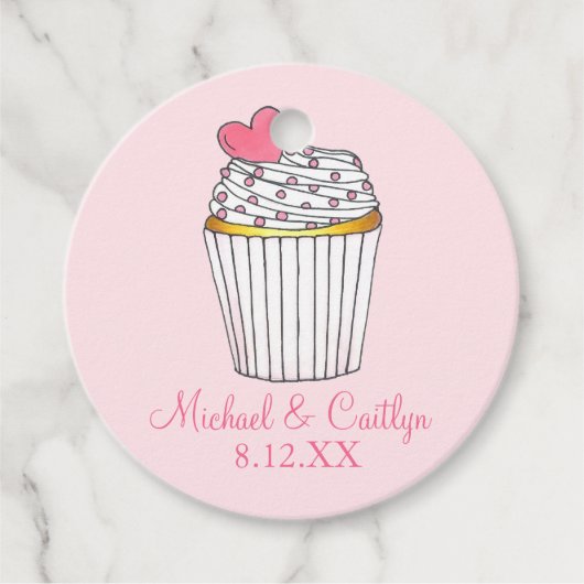 Roze Hart Cupcake Bruids Baby shower Bruiloft Bedankjes Labels (Voorkant)