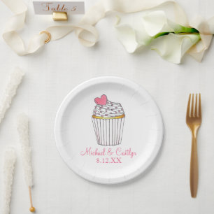 Roze Hart Cupcake Bruids Baby shower Bruiloft Papieren Bordje
