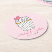 Roze Hart Cupcake Bruids Baby shower Bruiloft Ronde Kartonnen Onderzetter (Gebogen)