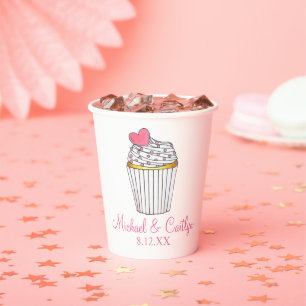Roze Hart Cupcake Bruids Baby Shower Huwelijk Papieren Bekers