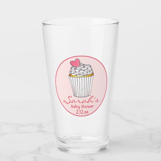 Roze Hart Cupcake Bruiloft Baby Shower Favoriet Glas (Voorkant)