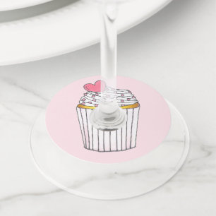 Roze Hart Cupcake Bruiloft Baby Shower Feest Wijnglaslabel